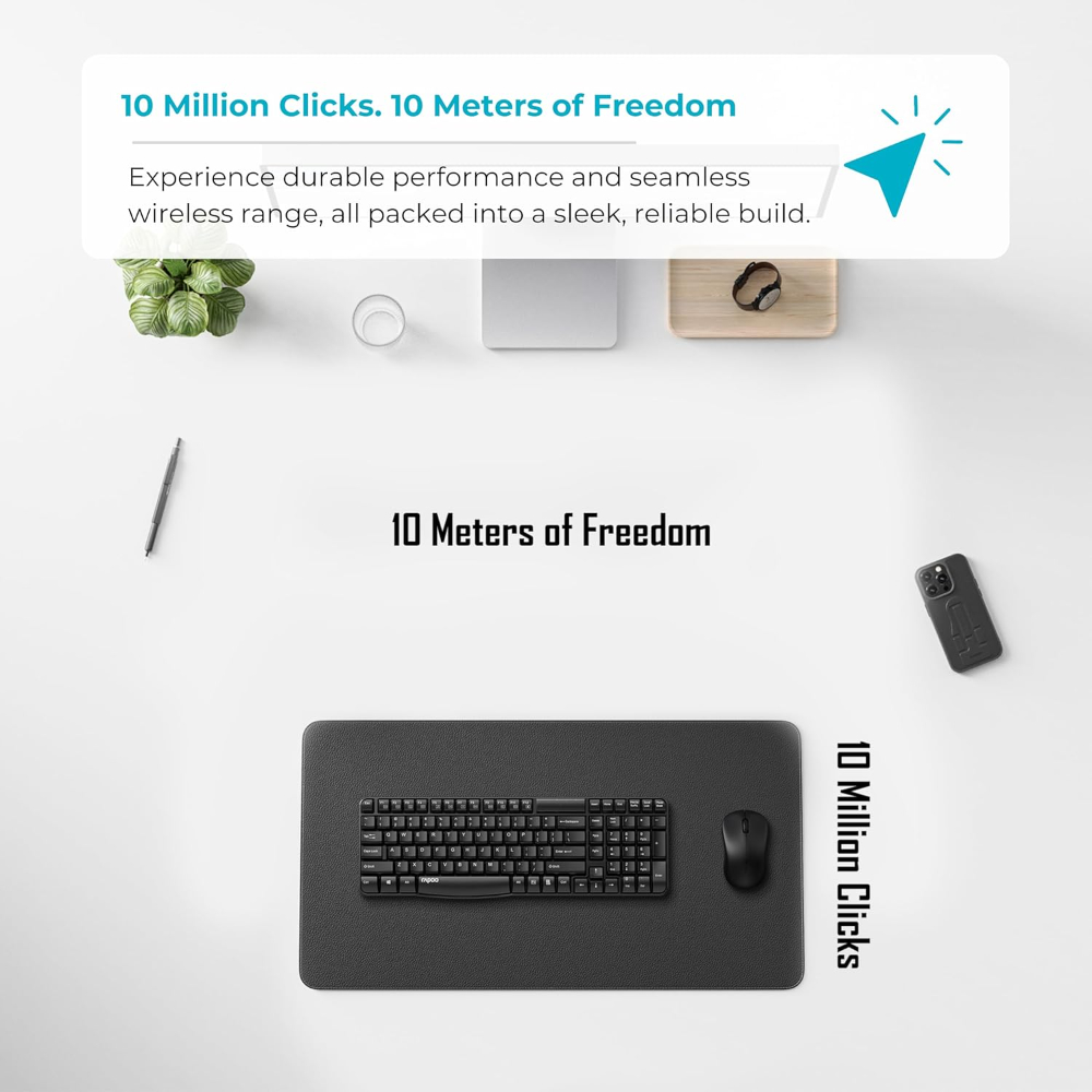 Rapoo X1810 Wireless Optical Mouse & Keyboard, Media Control, Spill-Resistant Design,12 Months Long Battery Life, 1000 DPI Tracking Engine, Plug-and-Forget Nano Receiver