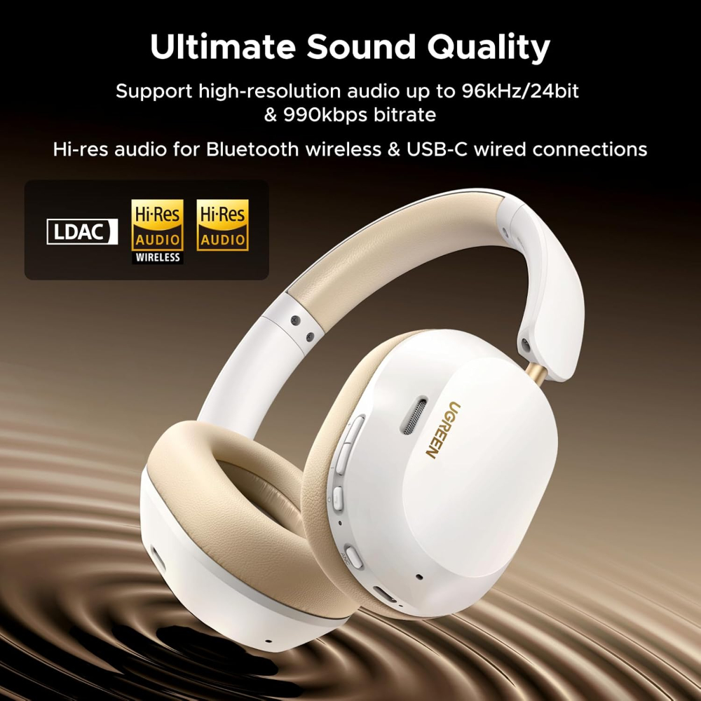 UGREEN HiTune Max5C Headphones Wireless 75H Playtime, Adaptive Noise Cancelling, Hi-Res Sound Bluetooth 5.4 Over-ear Headsets, Custom EQ & Multiple Function via App, On-ear Earphones