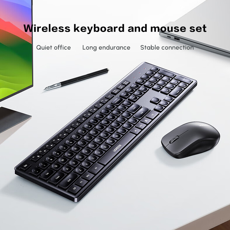 UGREEN Wireless Keyboard and Mouse Combo,2.4GHz Ergonomic Keyboard Mouse, Compact Silent Cordless Full Size Computer Keyboard