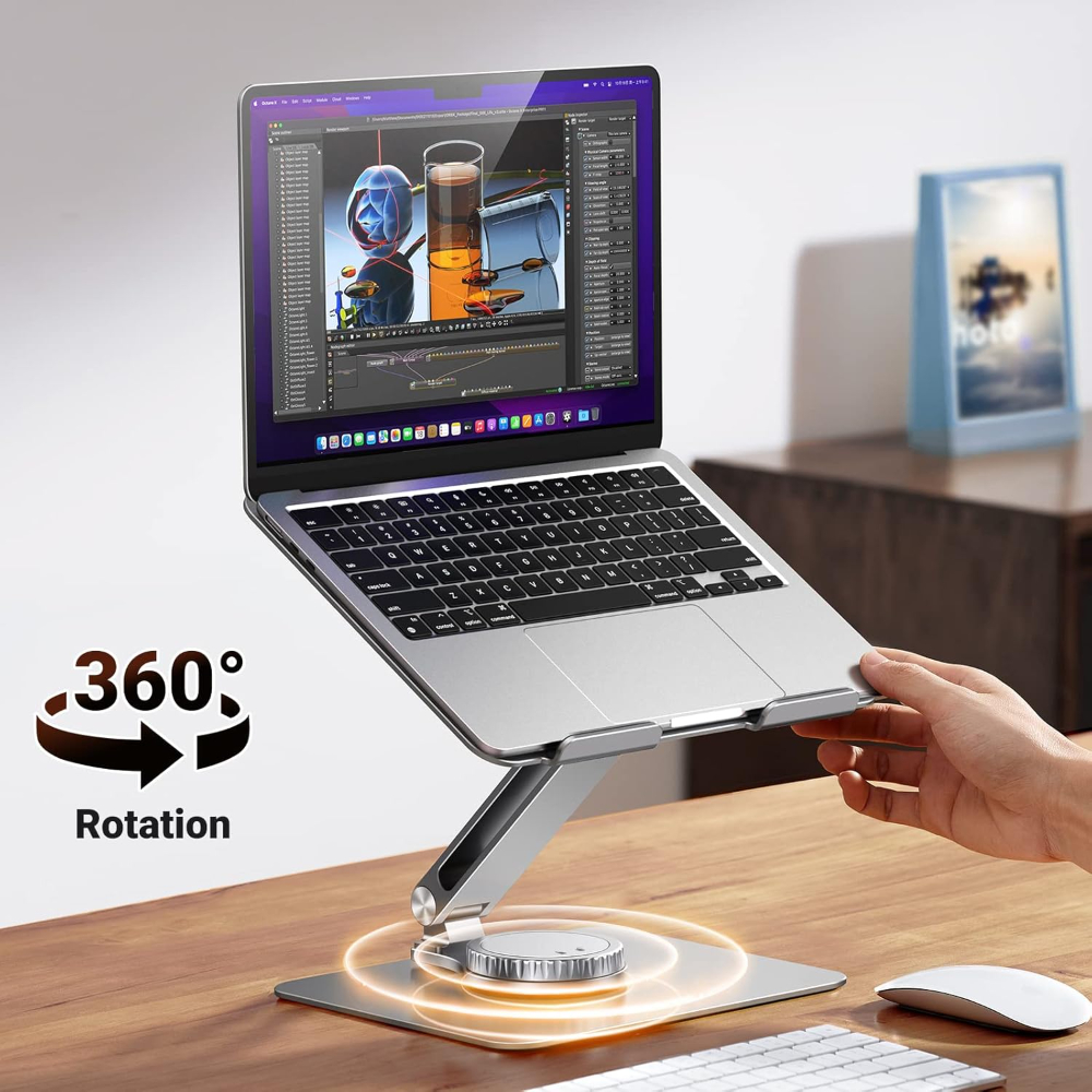 UGREEN  Swivel Adjustable & Foldable Laptop Stand – 360° Rotating Ergonomic Aluminum Riser with Full Height & Tilt for MacBook & Laptops up to 17 inch