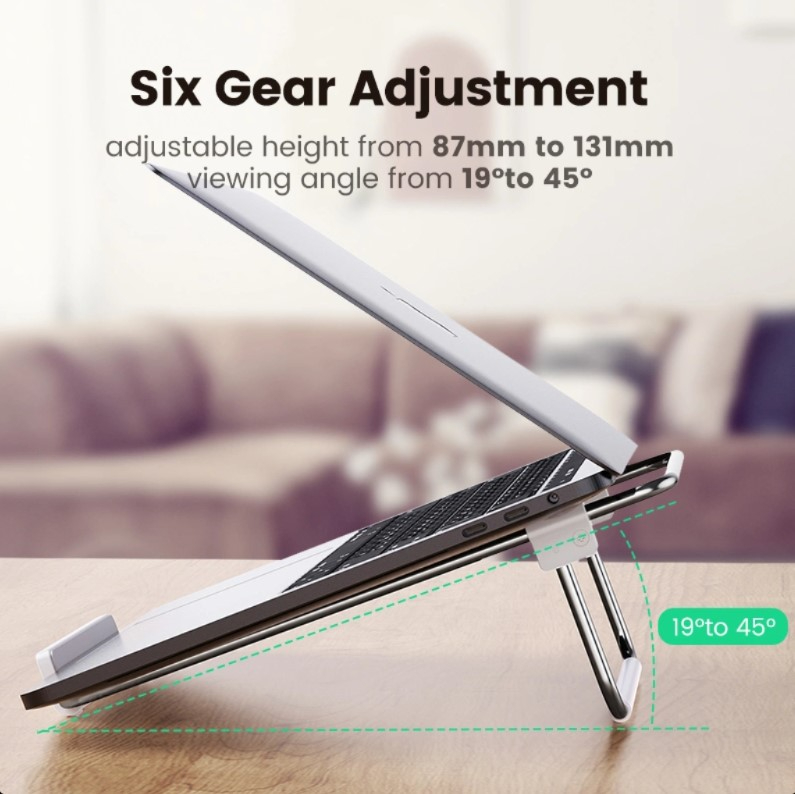 UGREEN Desktop Laptop Stand (Silver) – Ergonomic Aluminum Riser, Ventilated Cooling Holder for MacBook & Laptops up to 16 inch