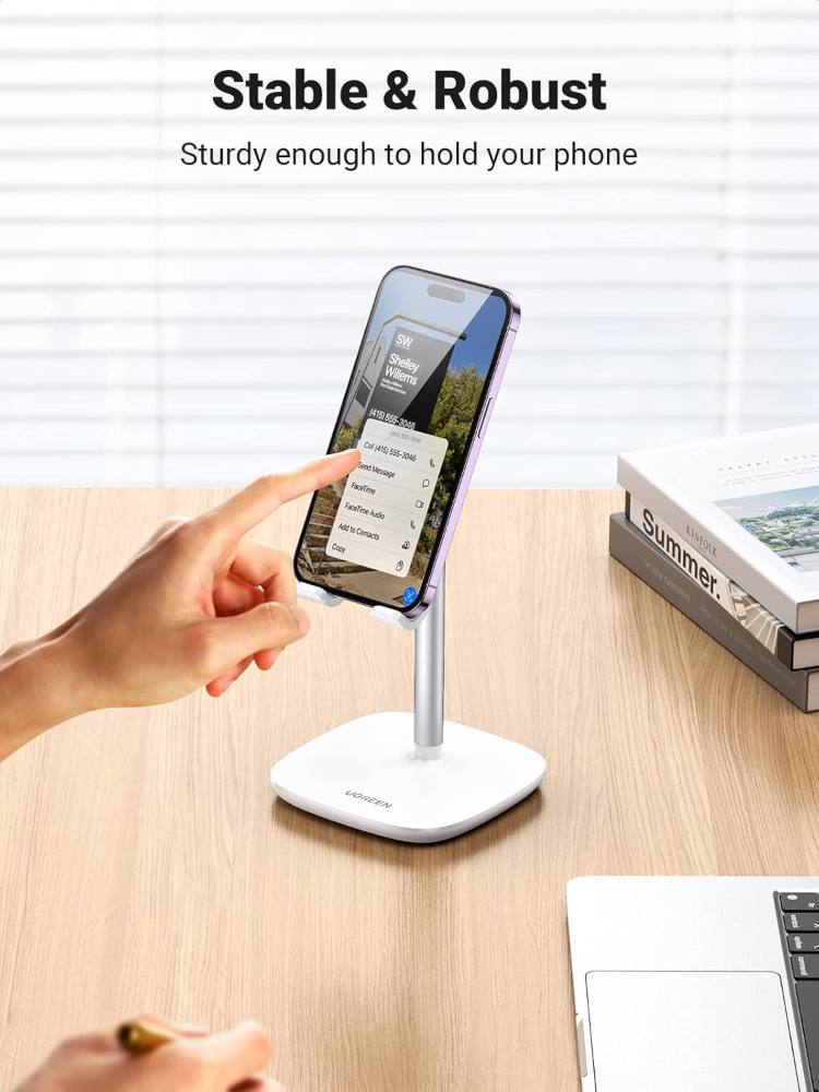 UGREEN  Adjustable Desk Cell Phone Stand – Aluminum Foldable Smartphone Holder with Angle Adjustment for Desk, Office & Bedside