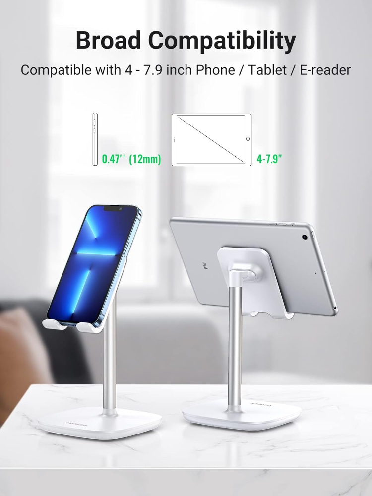 UGREEN  Adjustable Desk Cell Phone Stand – Aluminum Foldable Smartphone Holder with Angle Adjustment for Desk, Office & Bedside