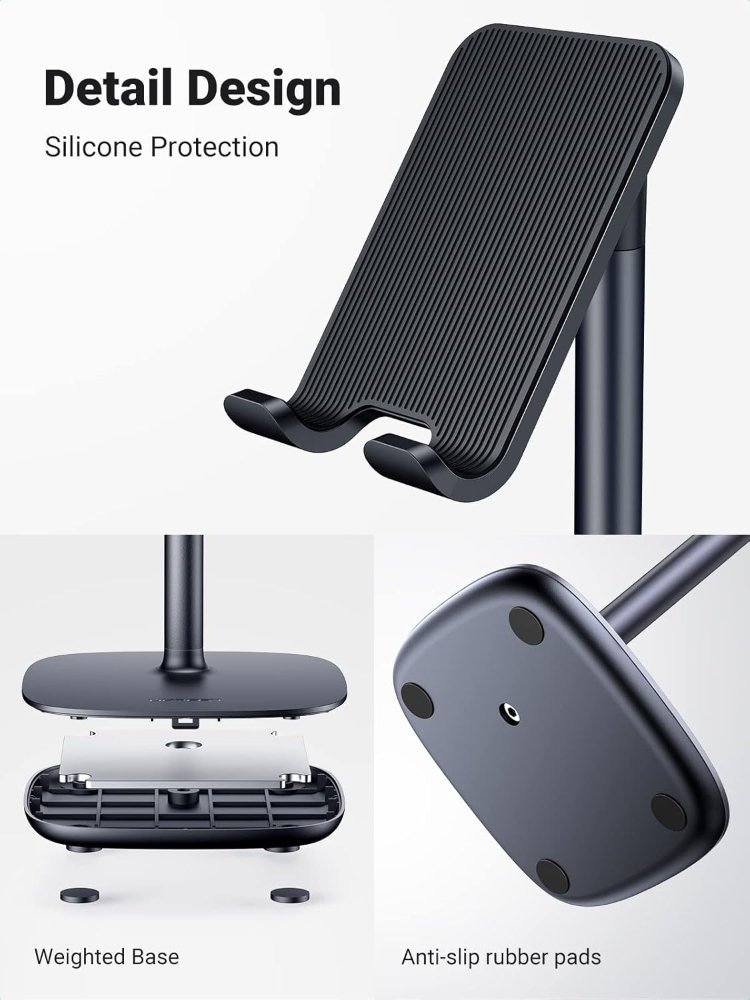 UGREEN  Adjustable Desk Cell Phone Stand – Aluminum Foldable Smartphone Holder with Angle Adjustment for Desk, Office & Bedside