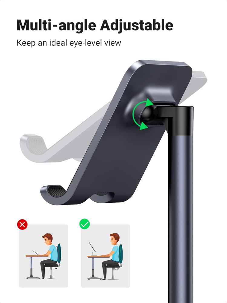 UGREEN  Adjustable Desk Cell Phone Stand – Aluminum Foldable Smartphone Holder with Angle Adjustment for Desk, Office & Bedside