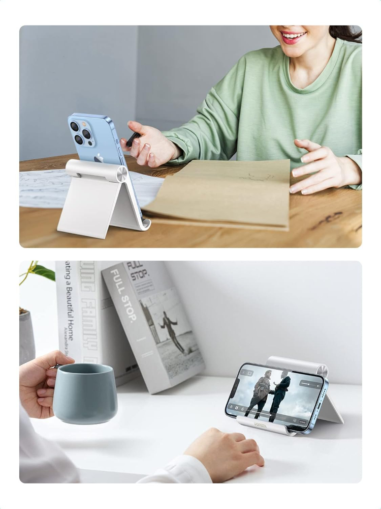 UGREEN Portable Foldable Cell Phone Stand – Adjustable Desk Holder for Smartphones, Compact Pocket-Size Mobile Cradle for Office, Home & Travel