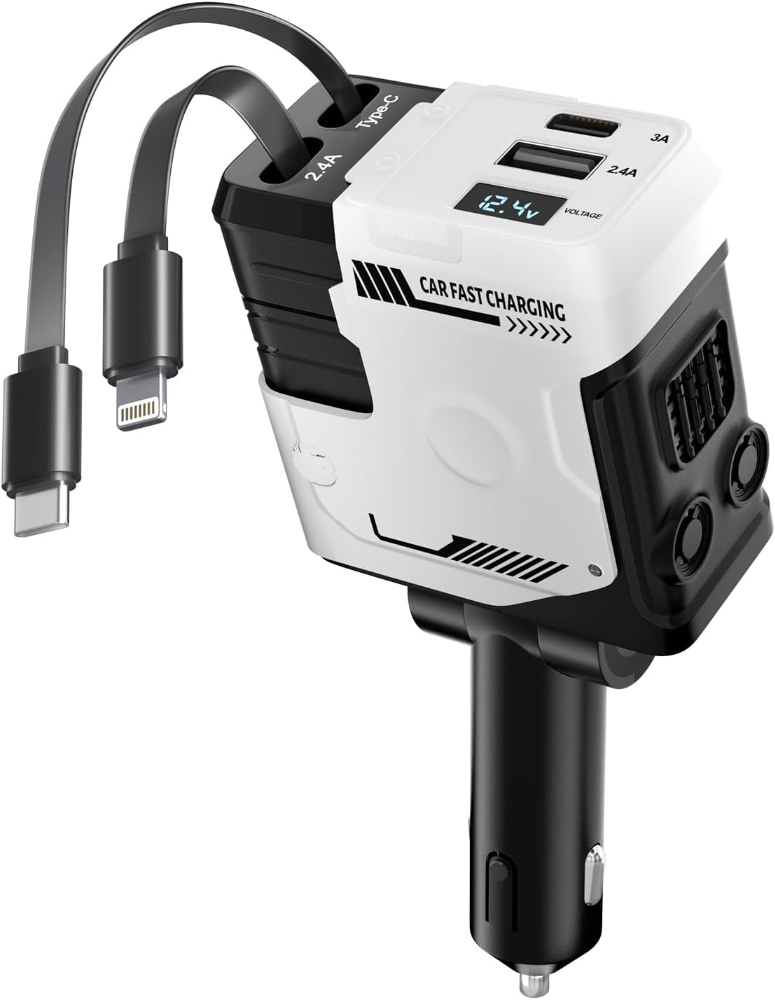 Retractable Car Charger with Retractable Cable (31.5 inch), 4 in 1 Super Fast Car Phone Charger, 2 USB Ports Adapter