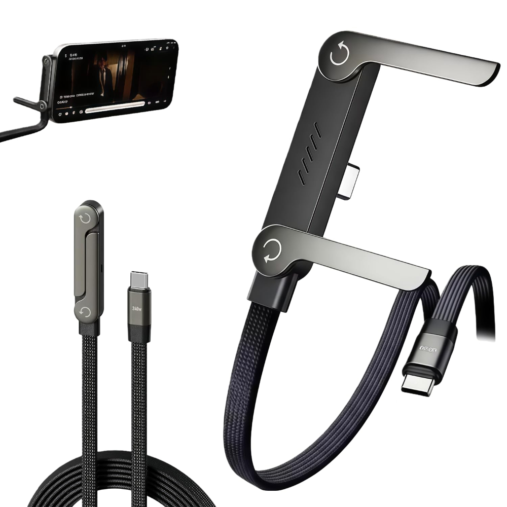 2-in-1 invisible charging cable+folding stand, 240W super fast charging Type-C cable