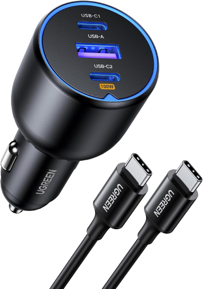 UGREEN Car Charger Fast Charging 60W 2×USB C Port for iPhone，Samsung | Works seamlessly with iPhone,Samsung,MacBook,and all USB-C/A devices,Charge 2 devices simultaneously,for daily commute