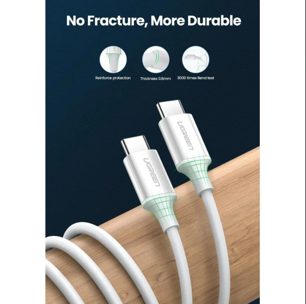 UGREEN  USB-C  To TYPE-C, Male To Male Data Cable 5A (1M) - White