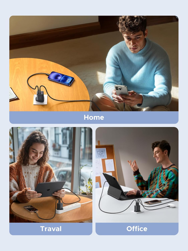 UGREEN GaN Fast Charger 30W Dual USB-C+USB-A Port Power Adapter | Charges iPhone,Samsung,iPad,AirPods and USB-C Laptops,for Home,Office and Travel