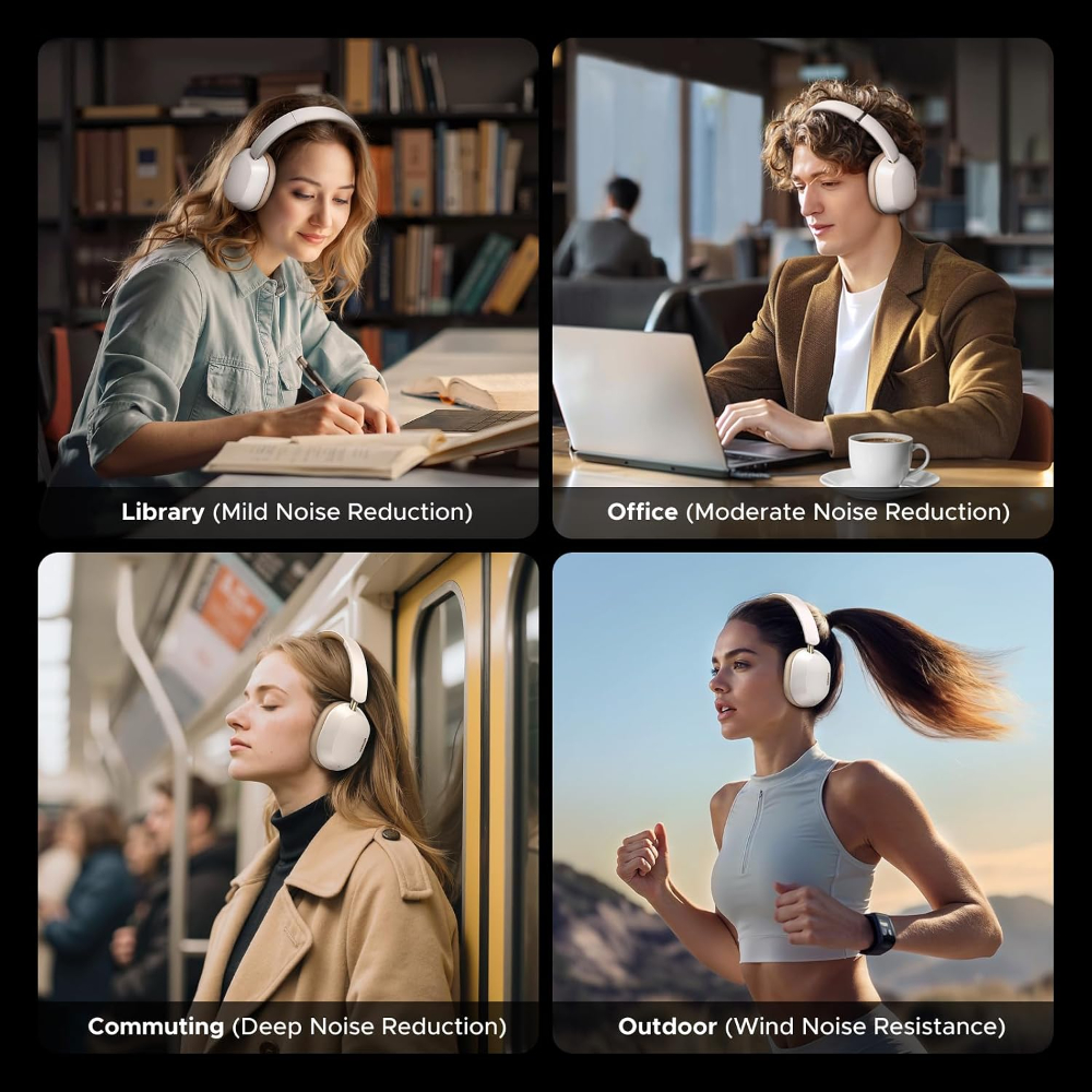 UGREEN Max5c Hybrid Active Noise Cancelling Bluetooth Headphones (White) Foldable Over Ear Wireless Headphones Support Hi-Res LDAC & Spatial Audio, Deep Bass, Custom EQ via App, 75H Playtime