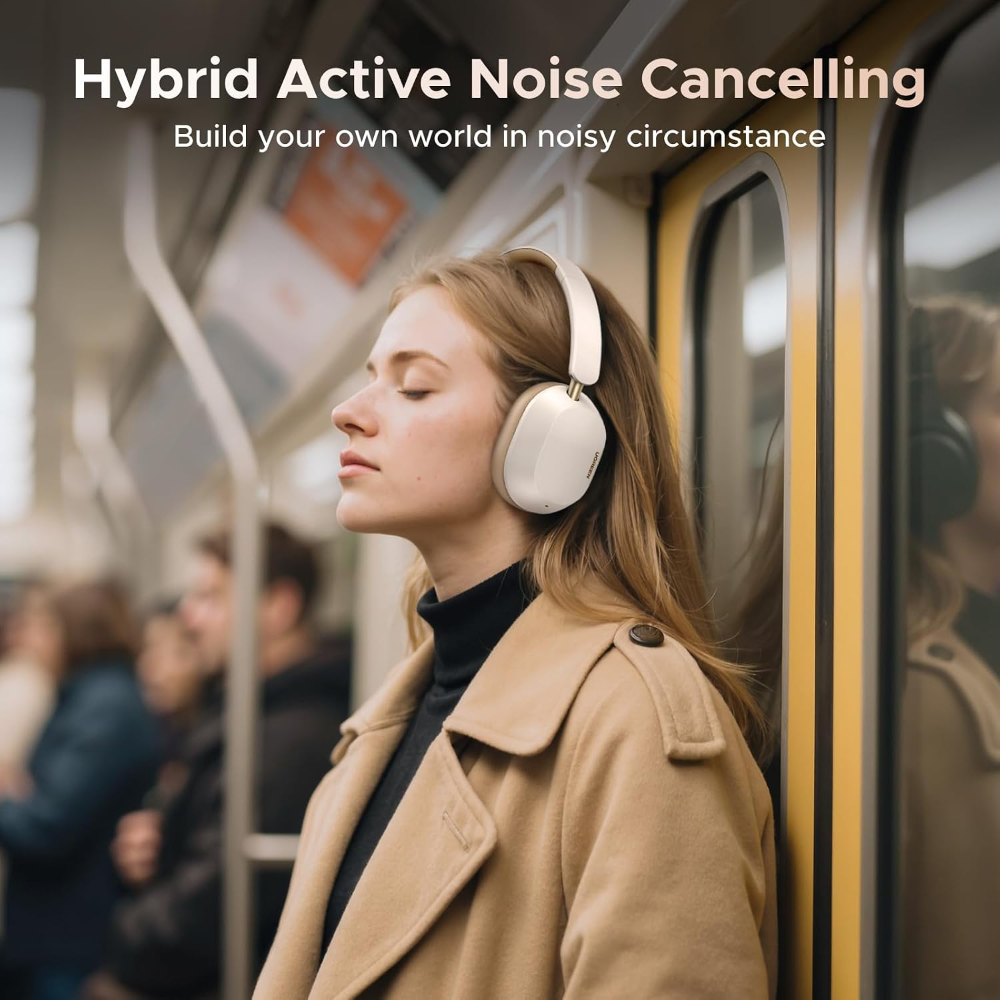 UGREEN Max5c Hybrid Active Noise Cancelling Bluetooth Headphones (White) Foldable Over Ear Wireless Headphones Support Hi-Res LDAC & Spatial Audio, Deep Bass, Custom EQ via App, 75H Playtime