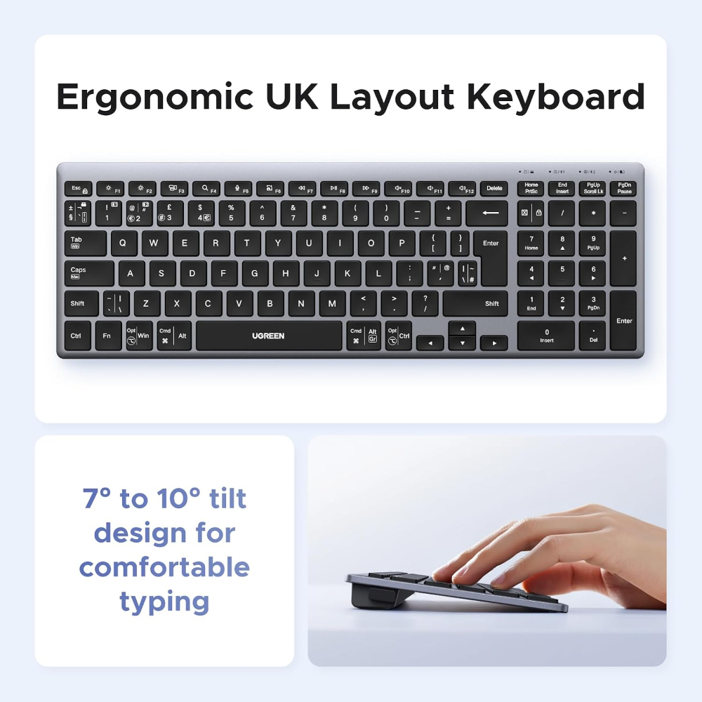 UGREEN Wireless Bluetooth Keyboard Slim Rechargeable Multi-Device with BT and 2.4G | Works with PC,Mac,Tablet and Phone,Switch Between 3 Devices,for Home and Office