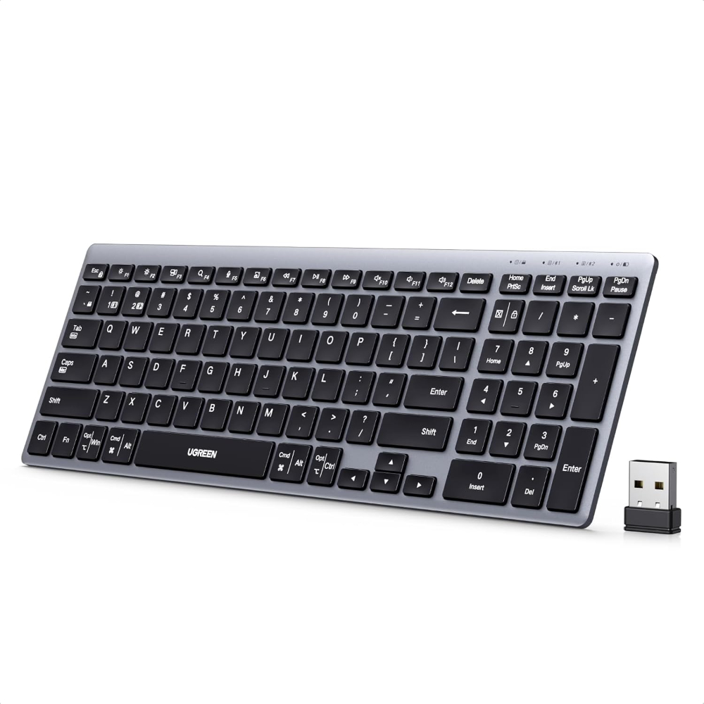 UGREEN Wireless Bluetooth Keyboard Slim Rechargeable Multi-Device with BT and 2.4G | Works with PC,Mac,Tablet and Phone,Switch Between 3 Devices,for Home and Office