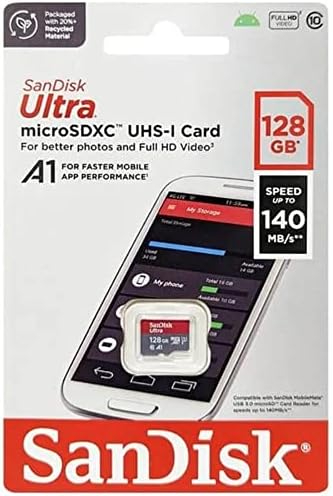SanDisk Ultra 128GB MicroSD Class 10 Memory Card – Up to 140MB/s, A1, microSDXC (No Adapter) for Phones, Tablets & Action Cameras (SDSQUAB-128G-GN6MN)