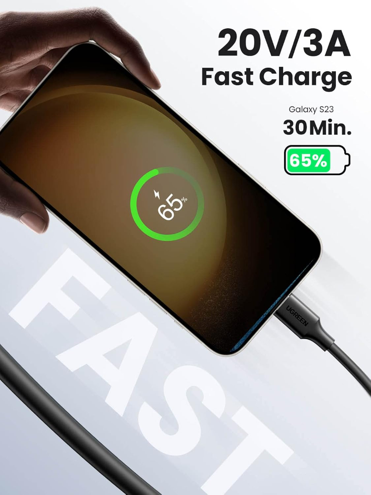 UGREEN Type C Cable 2M, 60W USB C to USB C Fast Charging Cable PVC Black