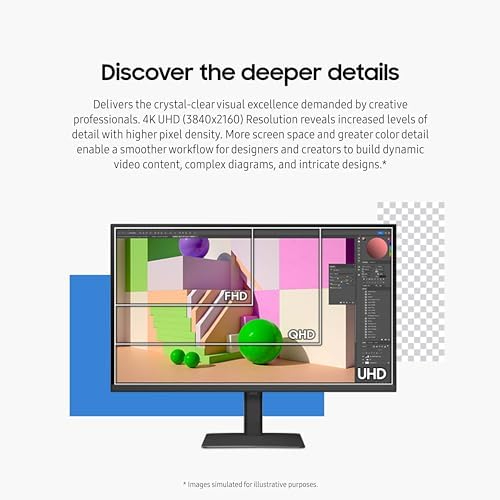 Samsung ViewFinity S8 32" UHD HDR USB-C Monitor, Height, Pivot, Swivel & Tilt Adjustable, Black Color,