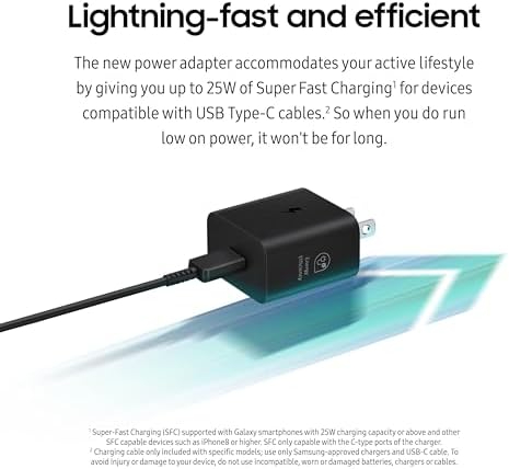Samsung USB-C Super Fast Charging Wall Charger - 25W PD Adapter with Type-C Cable