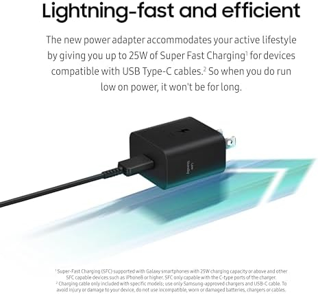 Samsung USB-C Super Fast Charging Wall Charger - 25W PD Adapter with Type-C Cable