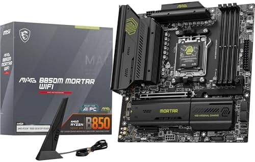 MSI MAG B850M MORTAR Motherboard – AMD B850 Micro-ATX AM5, DDR5 up to 256GB 8200MHz OC, PCIe 5.0, Dual PCIe 5.0 M.2, WiFi 7, 5G LAN, for Ryzen 7000 8000 9000