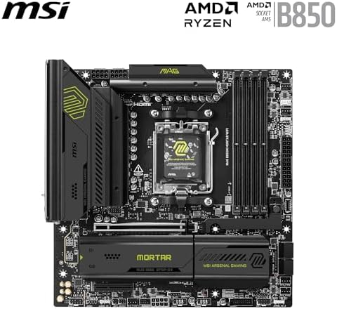 MSI MAG B850M MORTAR Motherboard – AMD B850 Micro-ATX AM5, DDR5 up to 256GB 8200MHz OC, PCIe 5.0, Dual PCIe 5.0 M.2, WiFi 7, 5G LAN, for Ryzen 7000 8000 9000