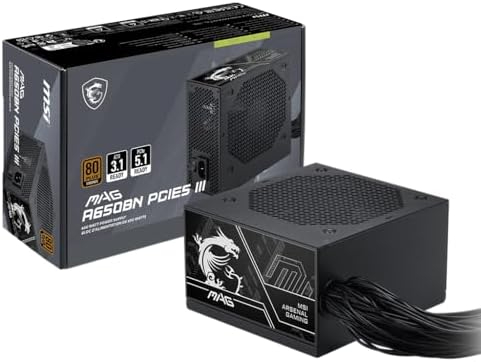 MSI MAG A650BN PCIE5 III 650W Power Supply – 80 PLUS Bronze ATX 3.1 PSU, PCIe 5.1 12V-2x6 GPU Connector, 120mm Fan
