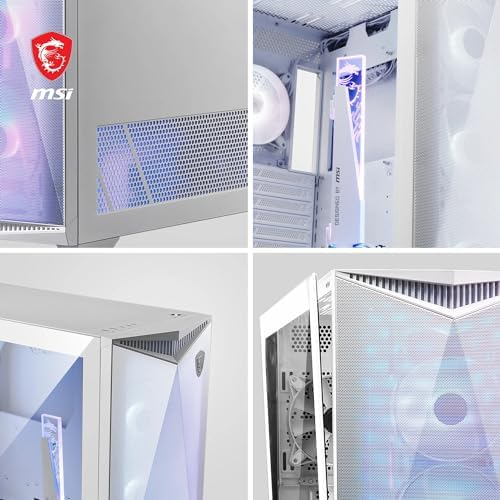 MSI MPG Gungnir 300R Airflow Mid-Tower Gaming PC Case White Tempered Glass with ARGB Fans