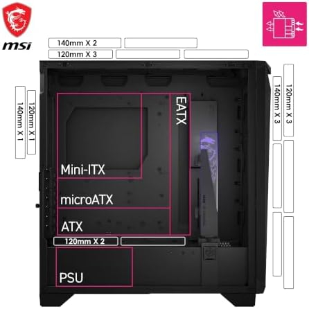 MSI MPG Gungnir 300R Airflow Mid-Tower Gaming PC Case Black Tempered Glass with ARGB Fans