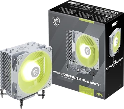 MSI MAG COREFROZR AA13 Tower Air CPU Cooler (White) – 120mm ARGB PWM Fan, 4 Heat Pipes, 240W TDP, Mystic Light, Intel LGA 1700/1851 & AMD AM4/AM5
