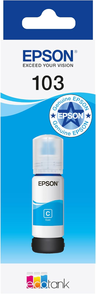 Epson 103 Cyan Ink Bottle 65ml – Genuine Refill for EcoTank L1110, L3110, L3111, L3116, L3150, L3151, L3156, L3160, L5190 (C13T00S24A)
