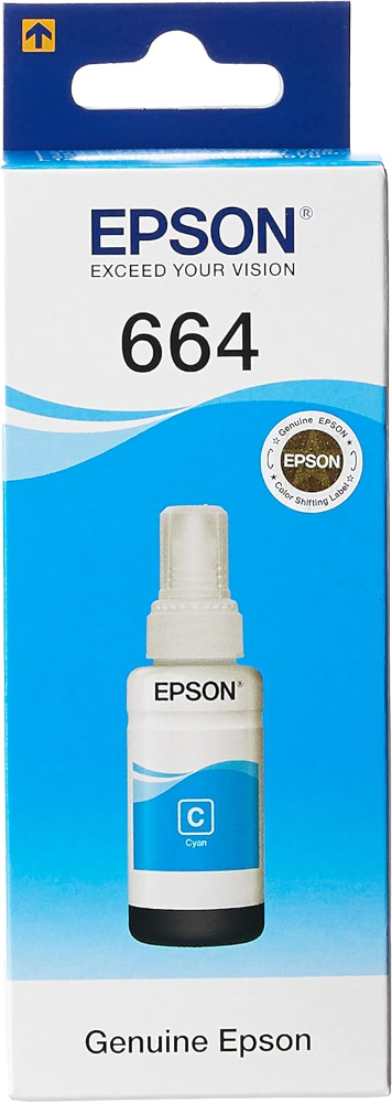 Epson T6642 Cyan Ink Bottle 70ml – Genuine Refill for EcoTank L100, L110, L120, L200, L210, L300, L355, L555 & More (C13T66424A)