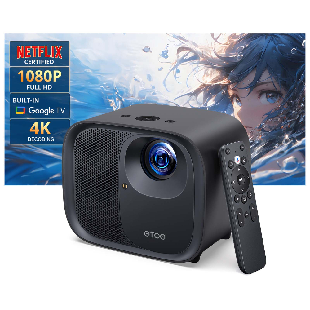 ETOE E3 PRO Laser Smart Projector – Full HD 1080P, Android TV & 4K HDR Streaming, 600 ANSI Lumens, Auto Keystone & Focus, Wi-Fi, Bluetooth, 20W Speaker (A1332)