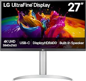 LG 27UP850-W Monitor 27” UHD (3840 x 2160) IPS Display.Tilt/Pivot/Height Adjustable Stand, White Color