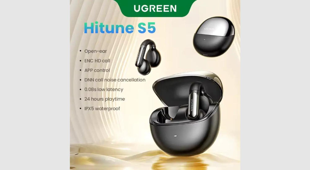 UGREEN WS210 HiTune S5 True Wireless Earbuds, Open-Ear & Smart Noise Cancelling  -Black