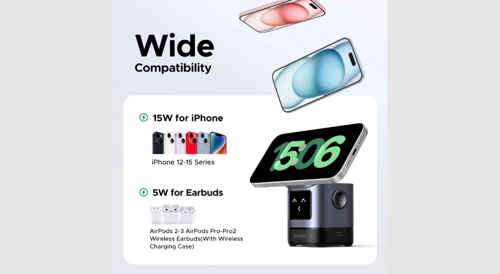 UGREEN W709 Uno 2-in-1 Magnetic Wireless Charger 15W