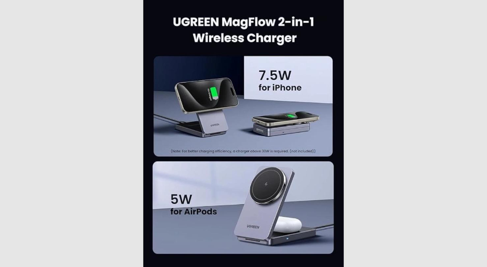 UGREEN W528  2-in-1 Magnetic (Phone (15W) and Air Pods(5W)) Wireless Charger