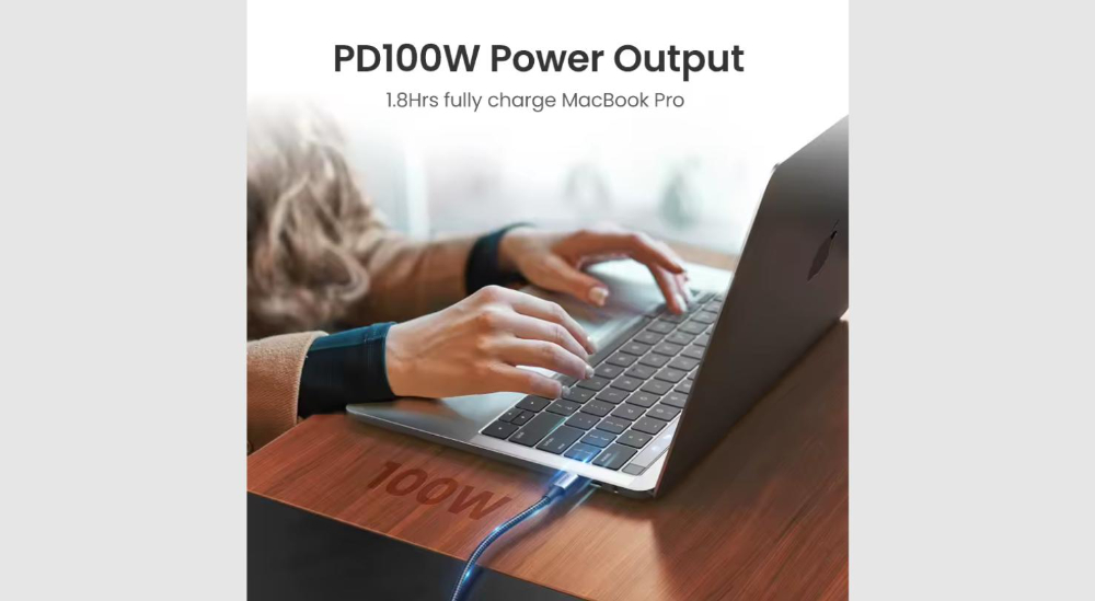 UGREEN USB-C to USB-C PD Fast Charging 90 Degree Cable 5A Max Black 1m
