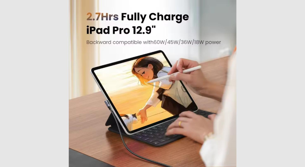 UGREEN USB-C to USB-C PD Fast Charging 90 Degree Cable 5A Max Black 1m