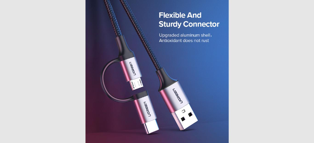 UGREEN USB-A to Micro USB + USB Type-C Cable 1m (Black)