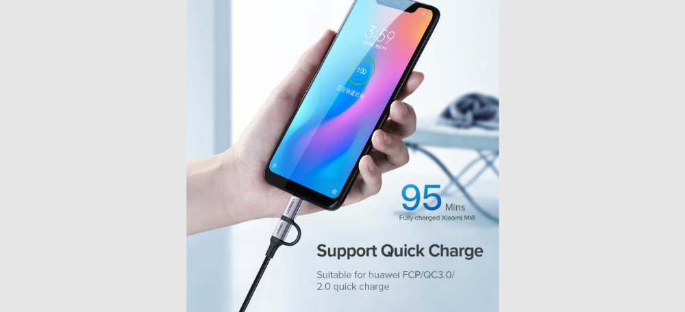 UGREEN USB-A to Micro USB + USB Type-C Cable 1m (Black)