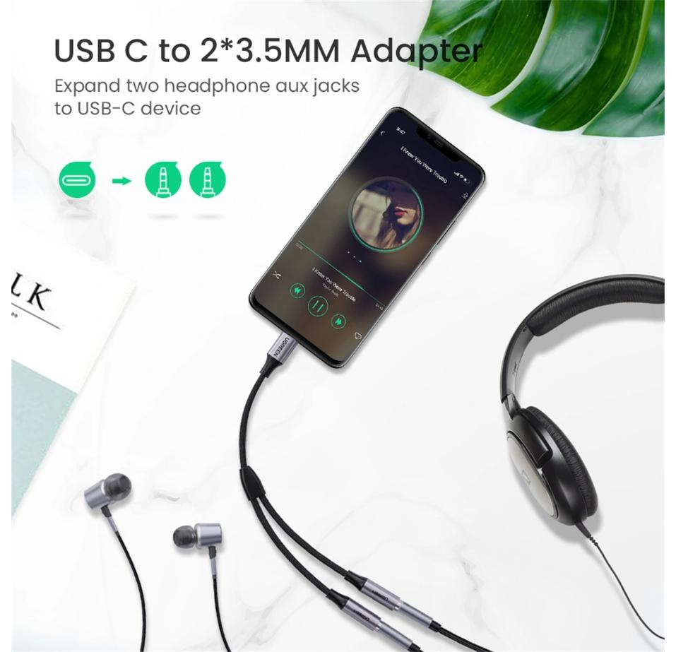 UGREEN USB-C to Dual 3.5mm Female Audio Adapter Cable 25cm - Space Gray