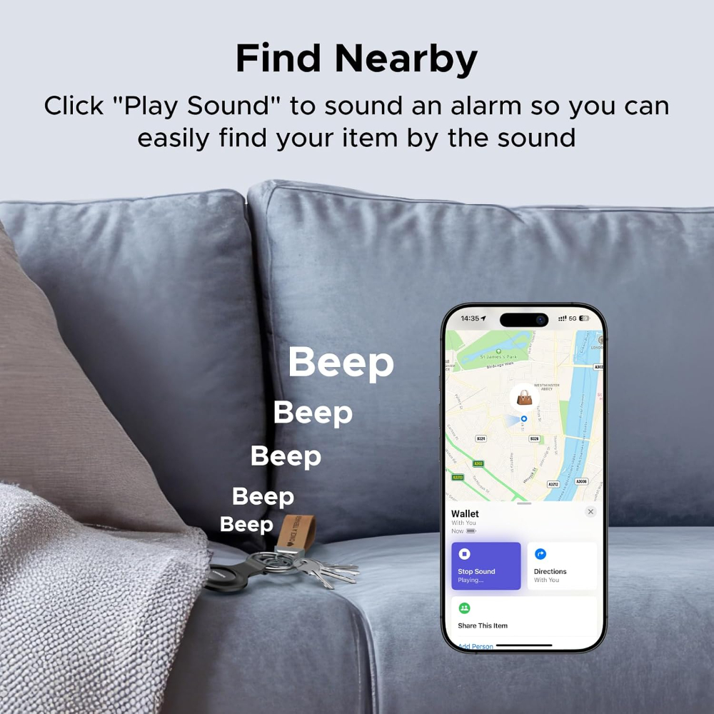 UGREEN FineTrack Mini Tracker Tag for Apple Find My, Replaceable Battery iOS only, Tracker Tag, 18-Month Replaceable Battery, 80dB Volume, Bluetooth Finder for Keys, Wallet, Luggage, Tag Holder