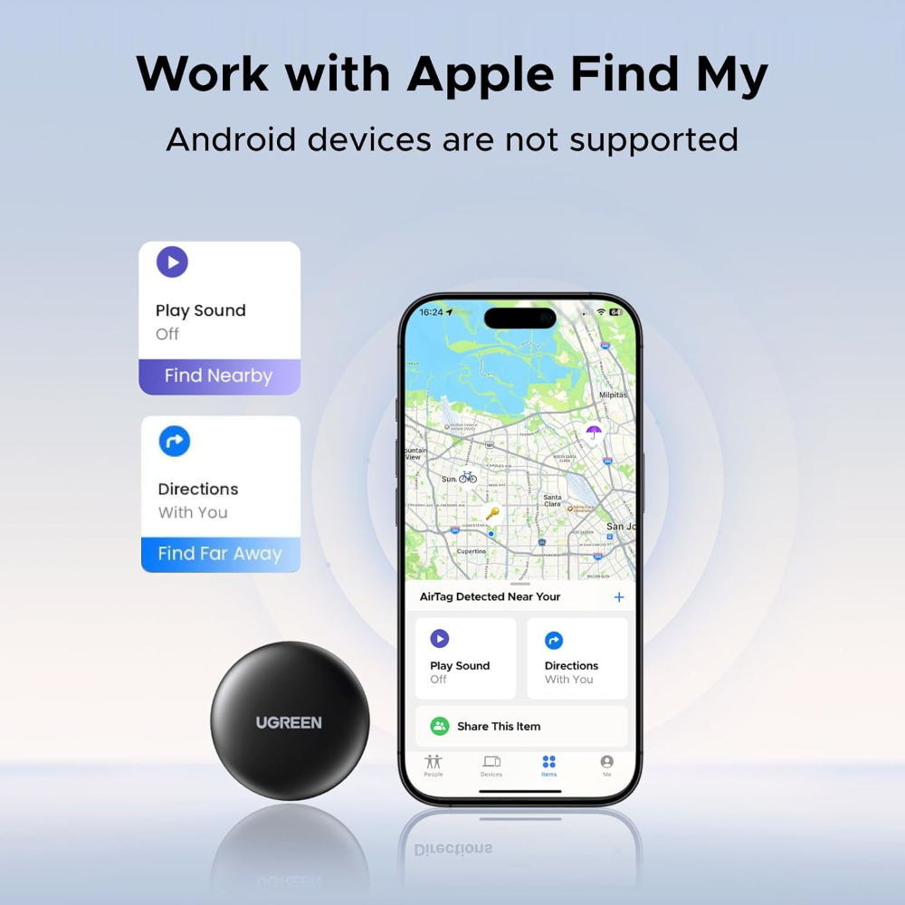 UGREEN FineTrack Mini Tracker Tag for Apple Find My, Replaceable Battery iOS only, Tracker Tag, 18-Month Replaceable Battery, 80dB Volume, Bluetooth Finder for Keys, Wallet, Luggage, Tag Holder