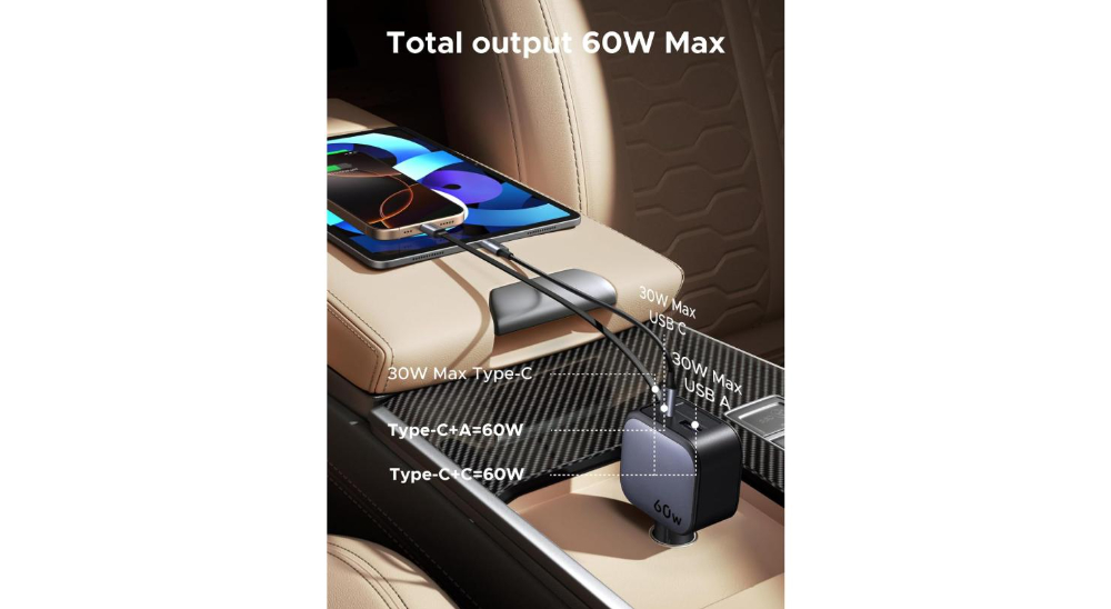 UGREEN 60W CAR charger WITH 1 USB-C / | 1* USB