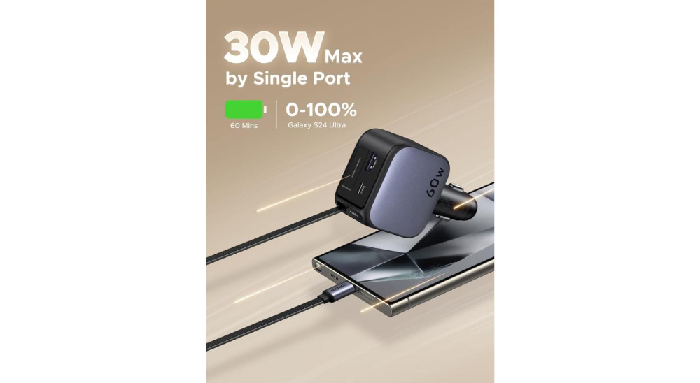UGREEN 60W CAR charger WITH 1 USB-C / | 1* USB
