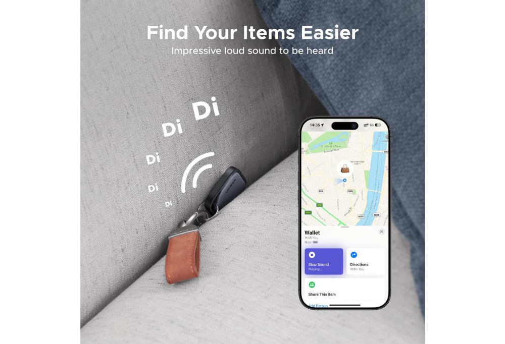 UGREEN FineTrack Tracker Tag for Apple Find My, 2-Year Replaceable Battery iOS only, Air Tracker Tag, 80dB Alarm Volume, Bluetooth Finder and Keys Tags for Wallet, Luggage, Suitcase and More
