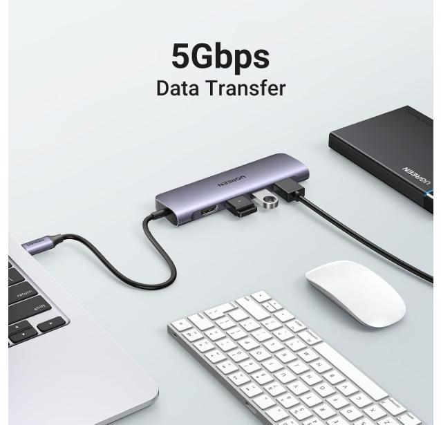 UGREEN 6 in 1  Multifunction Adapter, USB-C To 4K HDMI + USB 3.0 A ( 3 Port ) + SD/TF Converter