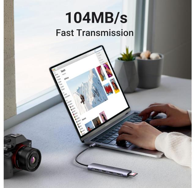 UGREEN 6 in 1  Multifunction Adapter, USB-C To 4K HDMI + USB 3.0 A ( 3 Port ) + SD/TF Converter