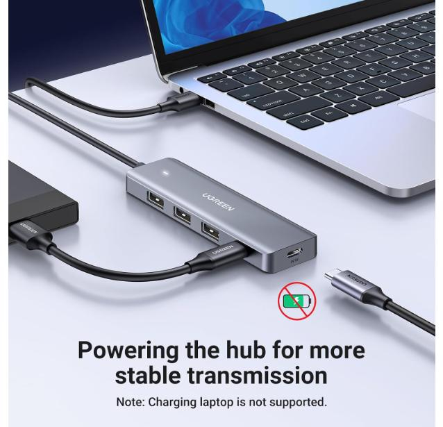 UGREEN 4-Port USB3.0 Hub with USB-C Power Supply